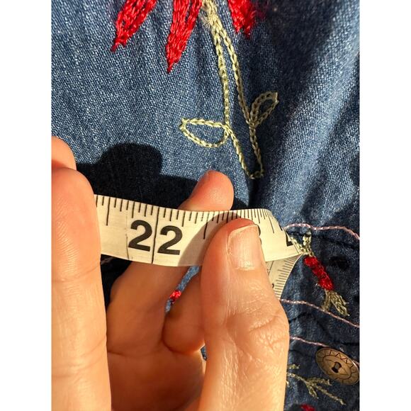 90s Vintage Jacket Womens Large Denim Floral Embroidered Boho Cottage Button - Picture 9 of 9